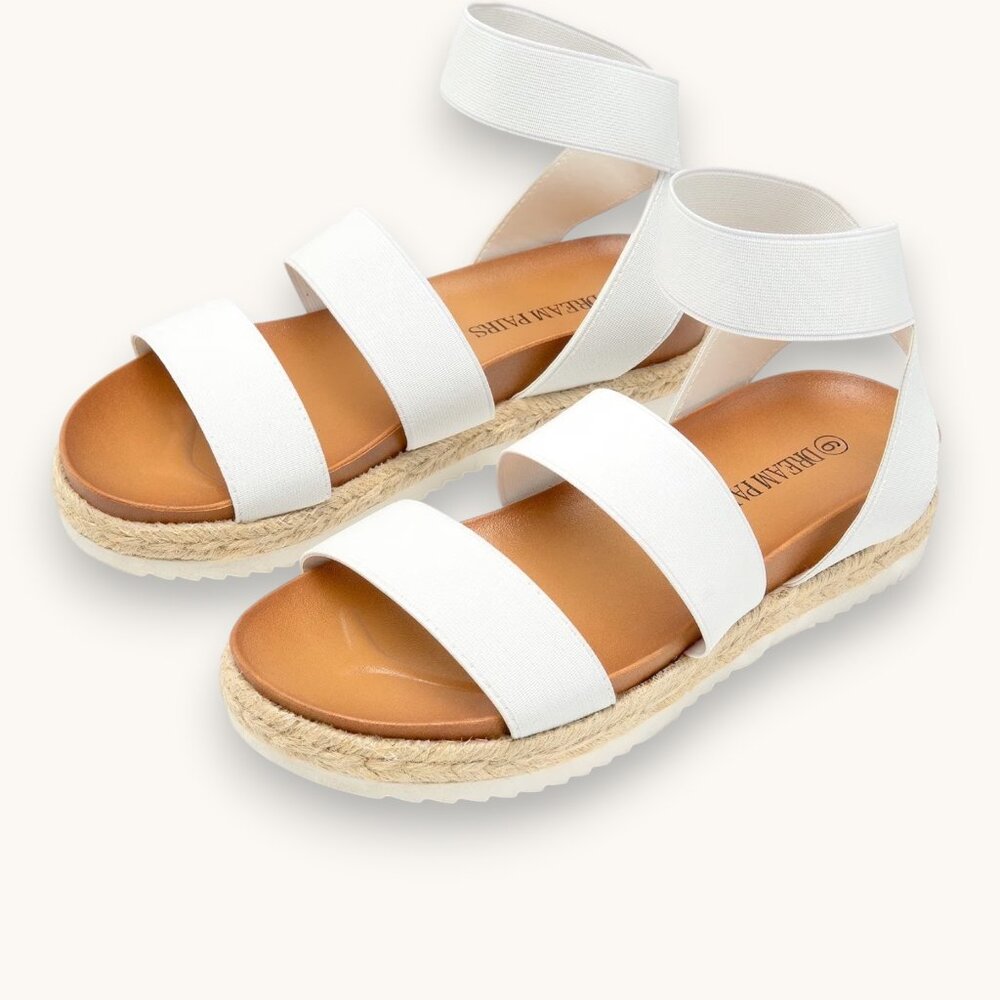 Strappy Espadrille Platform Wedge Sandals for Women, WHITE, Size 7